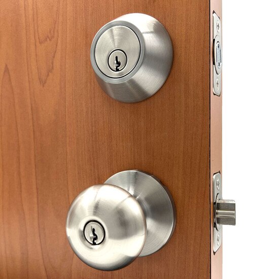 Ultra Flat Ball Entry Lock & Deadbolt Combo | MFS Supply - 3/4 View Outside of Door